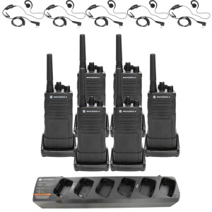 Motorola RM RMU2080 Radio Six Pack + Multi-Charger + Six Swivel Earpiece