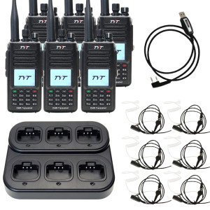 TYT MD-UV390 Plus Church Security Radio Bundle Six Pack + Multi-Charger + Surveillance Earpieces