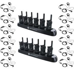 Motorola CLS1110 Radio Twelve Pack + Two Multi-Chargers + Twelve Swivel Earpieces