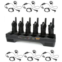 Motorola DLR1020 Radio Six Pack + Multi-Charger +  Six Swivel Earpieces