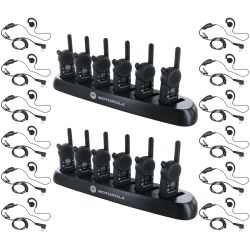 Motorola CLS1410 Radio Twelve Pack + Two Multi Chargers + Twelve Swivel Earpieces