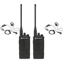 Motorola RDX RDU4100 Radio Two Pack + Two Swivel Earpieces 