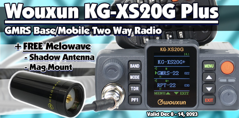 FREE Melowave Shadow antenna and Magnetic Mount With Purchase of a Wouxun KG-XS20G Plus GMRS Base/Mobile Two Way Radio!