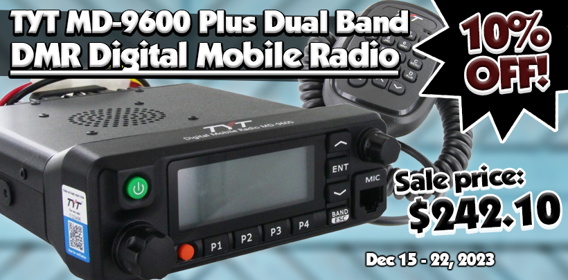 10% OFF the TYT MD-9600 Dual Band DMR Digital Mobile Radio plus free programming cable and free shipping